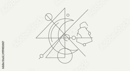Geometric Celestial Symbol: Moon, Triangle, Stars, Orbits, Minimalist Design
