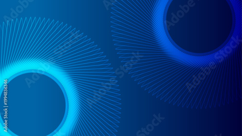 A futuristic digital wallpaper featuring an abstract blue background with glowing circles and dark wave patterns that create a sleek technology design illustration