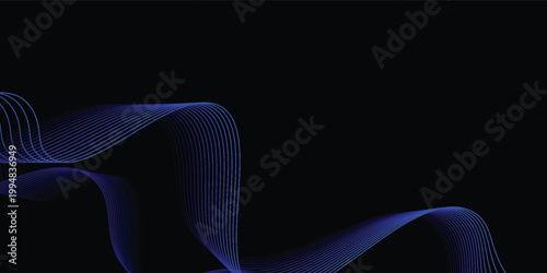 Modern neon sound wave on black background. Abstract flowing wavy dot lines design creative background