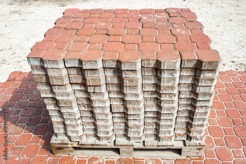paving slabs are stacked on pallet