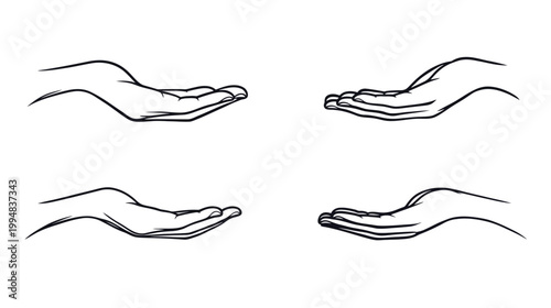 A four-panel illustration of hands, depicted with minimalist outlines, suggesting offering/receiving