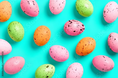 Colorful Eggs Laid out on a Bright Background for Festive Decoration and Cele...