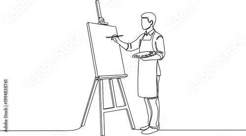 Artist painting on easel, sketch style, creative process, art and craft
