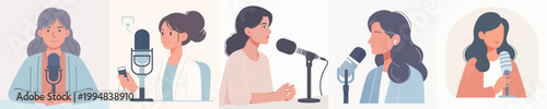 vector of woman doing podcast