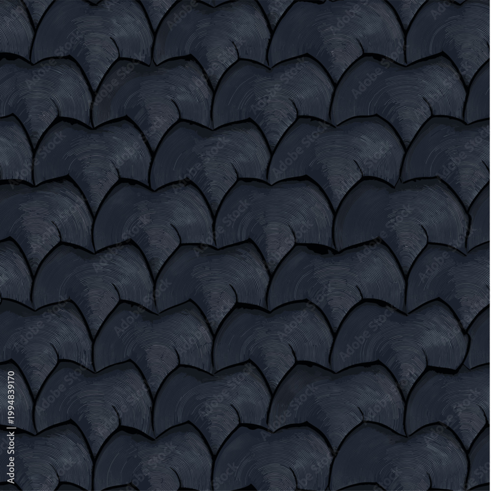 Fototapeta premium Dark gray seamless pattern showcasing abstract overlapping shapes creating a soft textured background. Dark gray seamless geometric pattern background texture