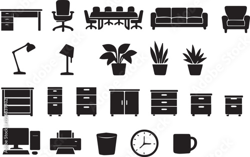 Modern Furniture Silhouettes Collection Home and Office Interior Vector Set