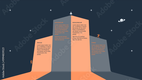 Four steps or stages. Business infographics template with icons of climbing and relaxing people