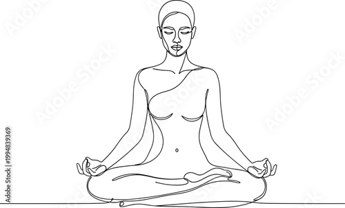 Woman Meditating in Lotus Pose, Minimalist Line Art, Zen Calmness
