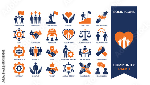 Collection of community related solid icons for business and social concepts  human resources and teamwork