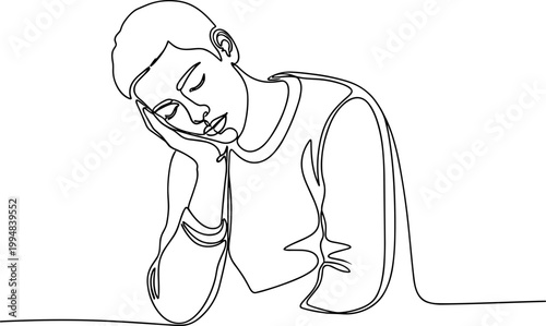 Minimalist line art of a young person sleeping peacefully, head resting on hand.