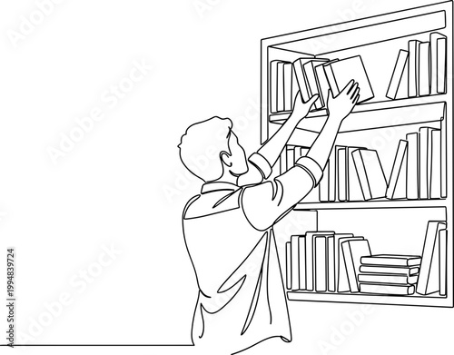 Man Reaching for Book on Shelf