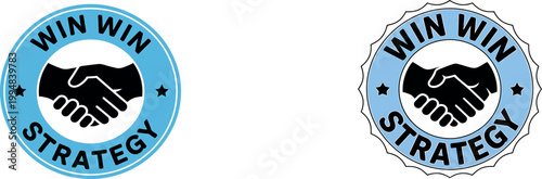 Two win win strategy logos with handshake and blue circle isolated on transparent background