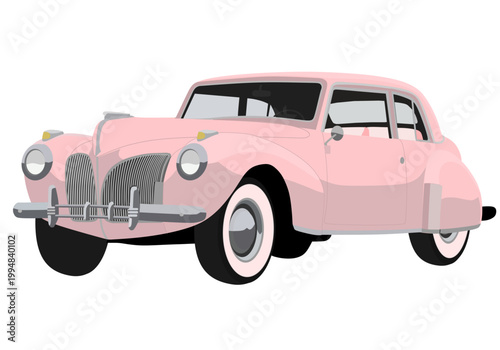 Vintage Pink Luxury Sedan Vector Illustration - Classic 1940s Style Retro Car 