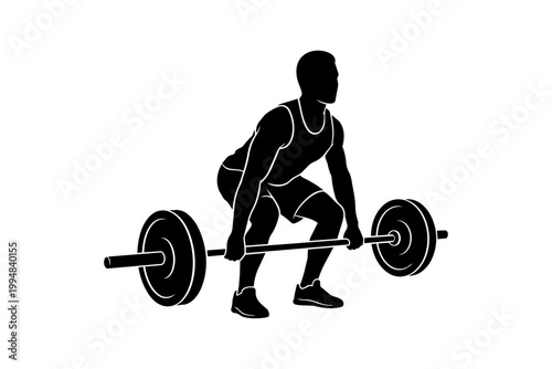 Person performing deadlift exercise with barbell in gym isolated on transparent background, Vector
