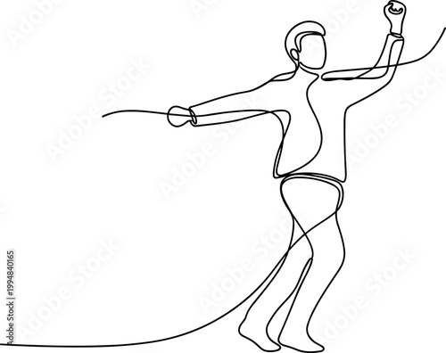 Continuous line drawing of a fencer in action, elegant pose, dynamic movement, sport illustration