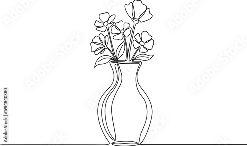 Minimalist flower vase line art, simple elegant design, white background, botanical illustration