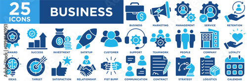 Business Icon Set Collection. Icon Pack Contain Marketing, Management, Loyalty, Service, Retention, Fist Bump, Customer, Support, Teamwork, People