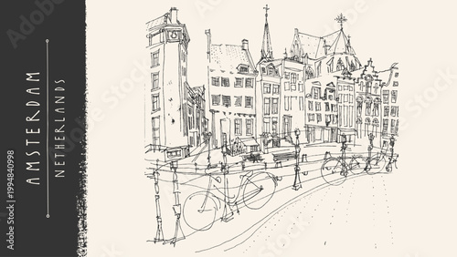 Photography Amsterdam city sketch postcard