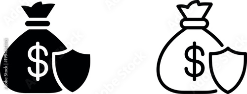 Money bag with shield icons for finance security and protection concept