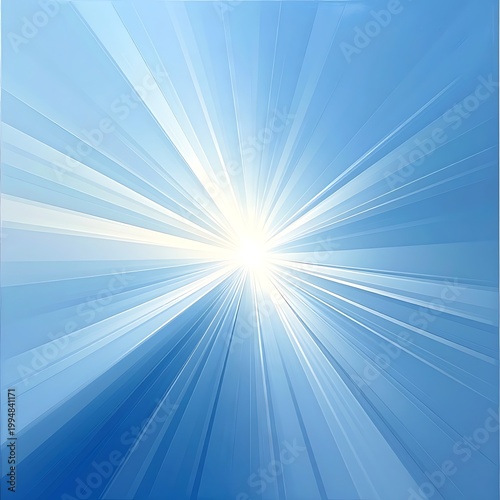 A bright white light radiates from the center against a blue background