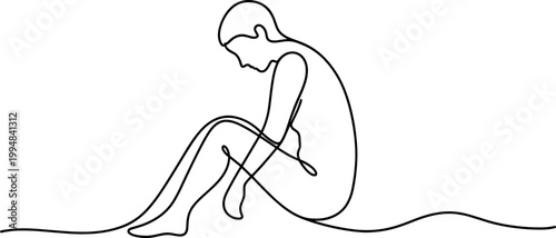Continuous Line Drawing of a Person Sitting in a Contemplative Pose
