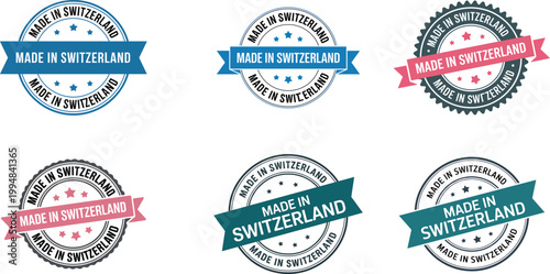 Made in Switzerland labels and stamps for product authenticity and quality guarantee  various designs