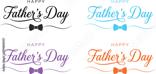 Hand-drawn "happy father's day" greeting with colorful ribbons black