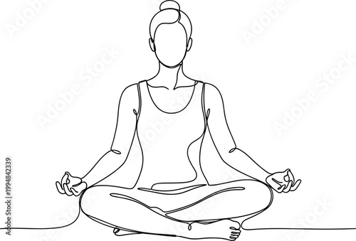 Single Line Drawing of Woman Meditating in Lotus Pose