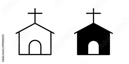 
Church icon in solid fill style, displayed in black on white background. Ideal for religious places, worship, spirituality, and community-related interfaces.

