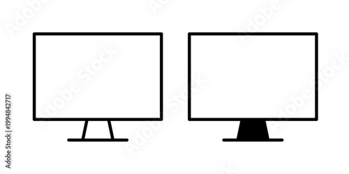 Computer screen icon in solid fill style, displayed in black on white background. Ideal for desktop display, monitor interfaces, technology, and digital workspace visuals.