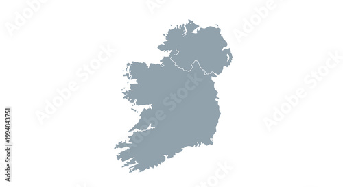 A minimalist monochromatic map showcases the island of ireland highlighting its unique coastal contours and shape high quality