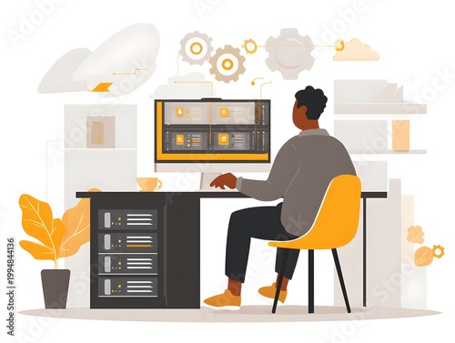Programmer working on software development and cloud computing