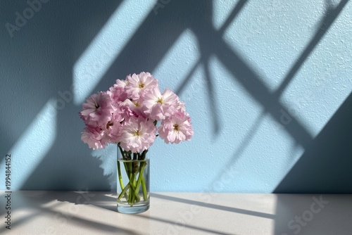 Fresh Flowers in a Glass Vase on a White Table With Sunlight Shining Through ...