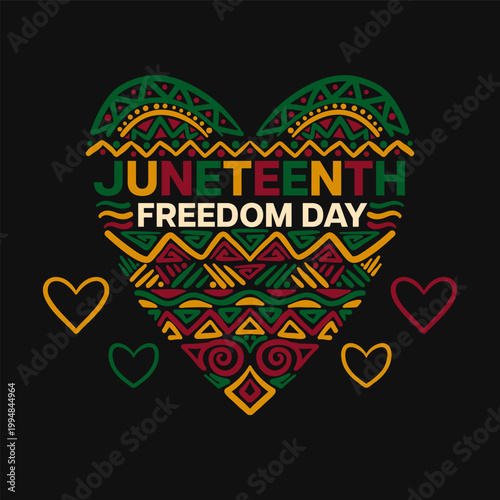 Handrawn Juneteenth Freedom Day Heart Design with African Pattern Vector Illustration