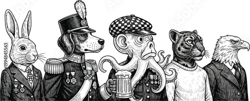 Sophisticated Vintage Silhouette Collection of Anthropomorphic Animals in Regal Attire and Formal SuitsSophisticated Vintage Silhouette Collection of Anthropomorphic Animals in Regal Attire and Formal