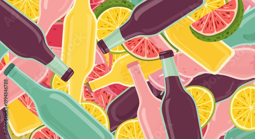 Colorful bottles and citrus fruits pattern design