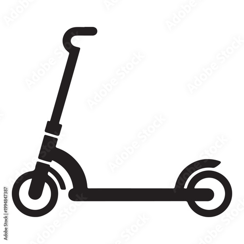 Modern Kick Scooter Black Silhouette Isolated on White Background