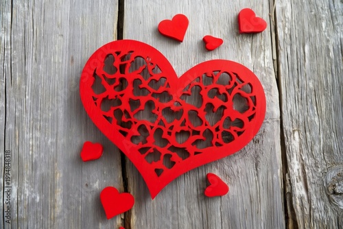 Hearts Made of Wood and Plastic on a Wooden Surface for Decoration