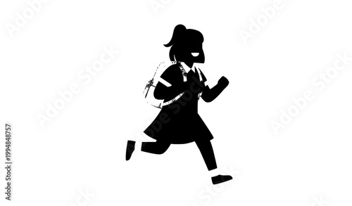 School girl running with backpack blue uniform happy student vector illustration