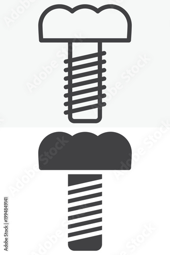 Dental implant icon in line and outline plus solid style. Implant screw tooth icon with editable stroke vector sign and symbol. Tooth icon for surgery and restoration.