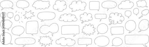 Speech bubble doodle talk set hand drawn comic dialog balloon thought cloud vector illustration