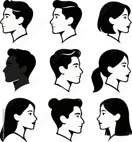 Bold Black Head Profile Avatar Silhouette Set