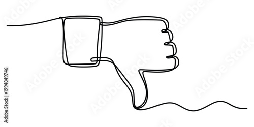 Continuous single line drawing of a thumbs down hand sign