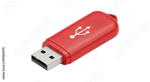 Vector illustration of red usb flash drive on a transparent background