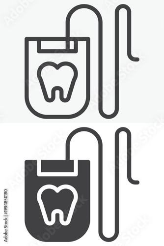 Dental floss icon in line and outline plus solid style. Hygiene tool icon with editable stroke vector sign and symbol. Tooth icon for cleaning between teeth.