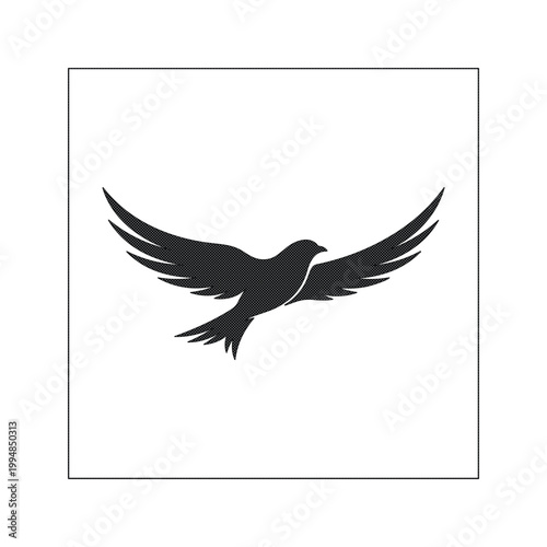 Minimalist flying bird silhouette vector, elegant black eagle or hawk icon, soaring bird of prey graphic for corporate branding and logo design isolated on White Background