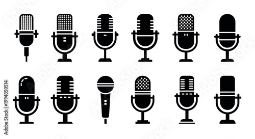  vintage microphones isolated on white background