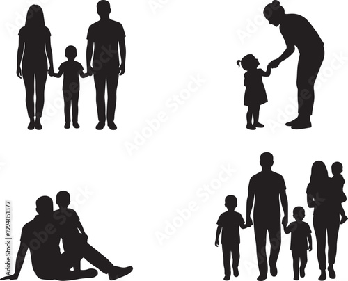 Silhouettes of families with parents and children