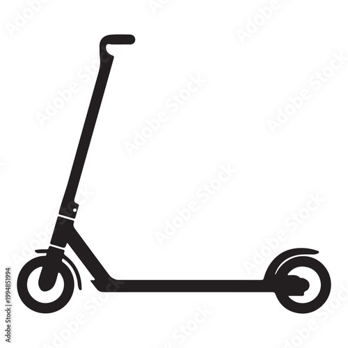 Modern Kick Scooter Black Silhouette Isolated on White Background