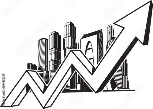 Business growth chart with city skyline vector illustration